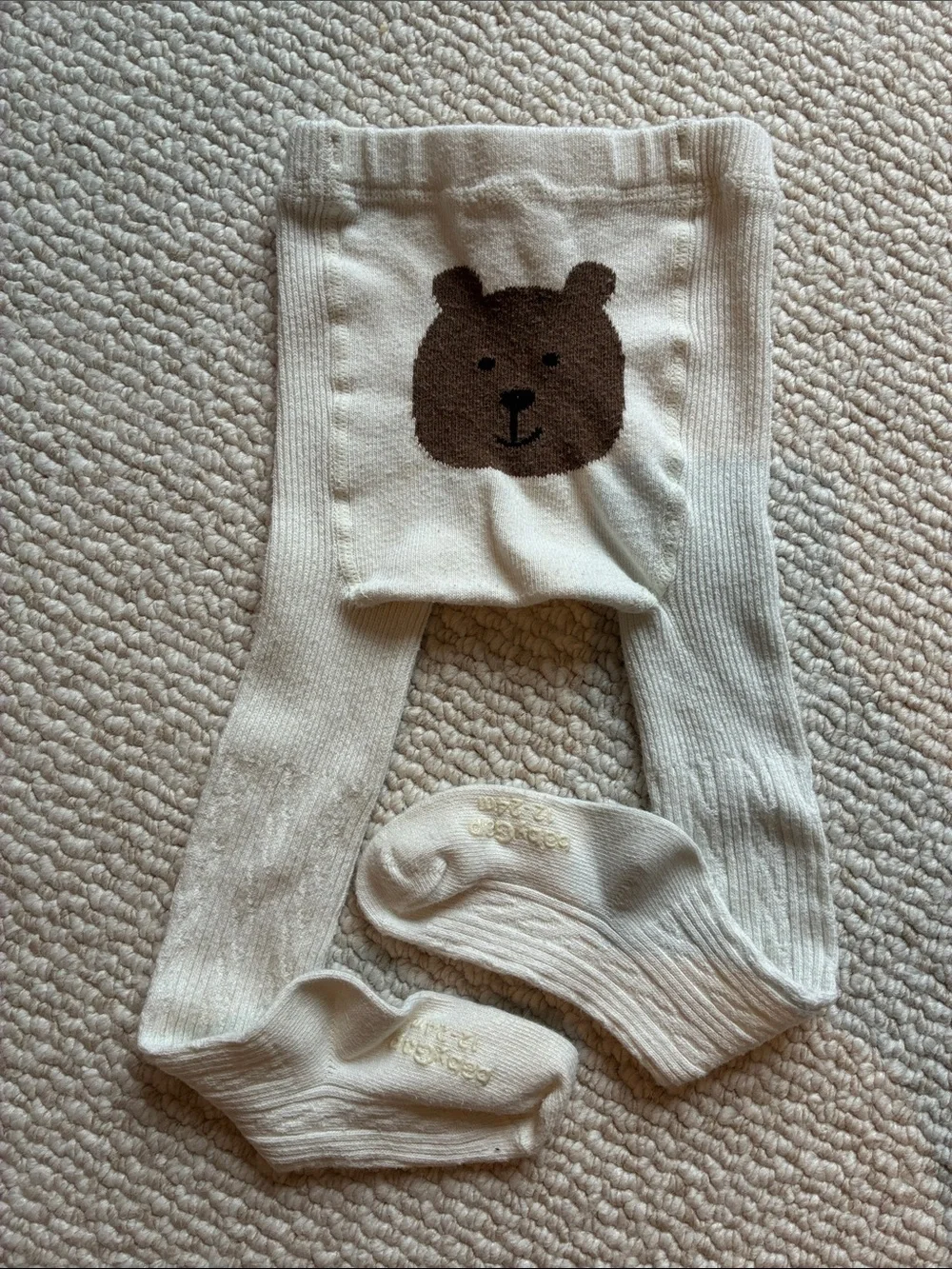 Gap Baby/Kids Bear Face Cream Tights - Cute Brown Bear Design (12-24 months)